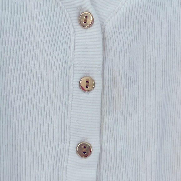 LOFT White Ribbed Button Down Henley with Embroidered Sleeves L - Picture 6 of 10